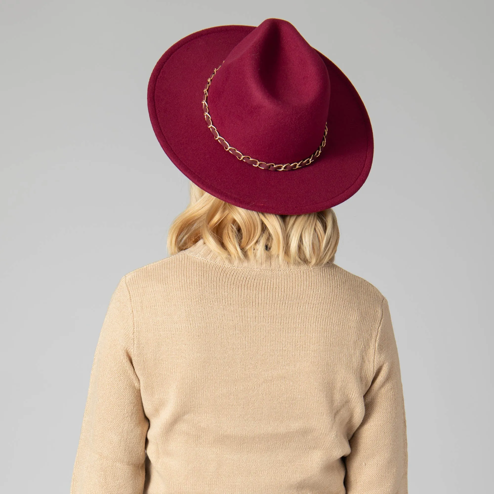 San Diego Hat Company Womens Fedoras Women's Faux Felt Fedora W/ Gold Chain Trim