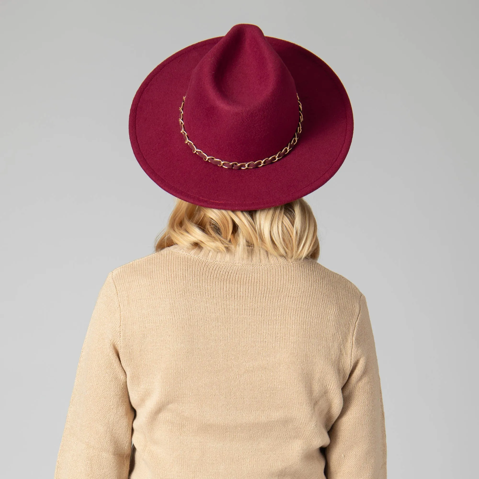 San Diego Hat Company Womens Fedoras Women's Faux Felt Fedora W/ Gold Chain Trim