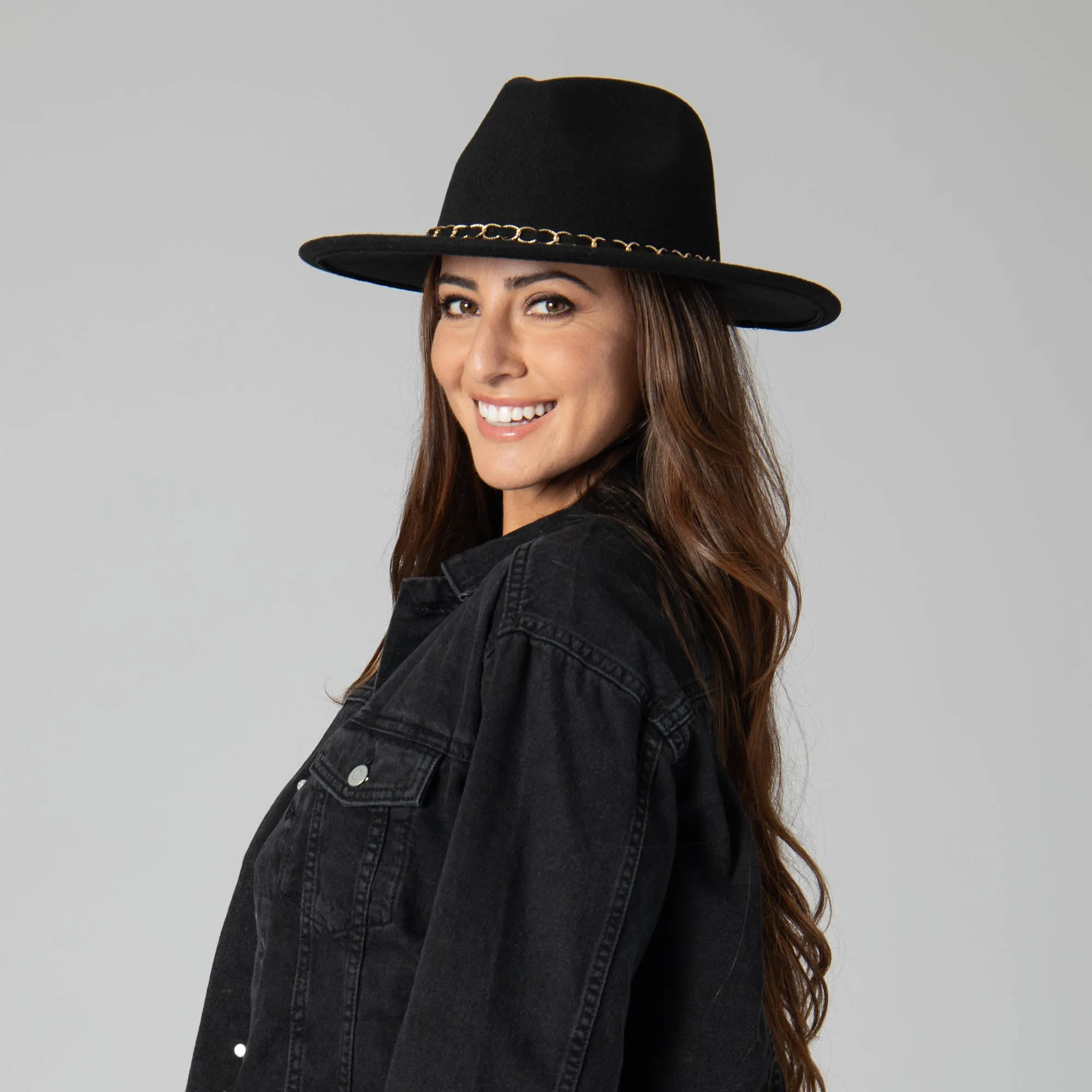 San Diego Hat Company Womens Fedoras Women's Faux Felt Fedora W/ Gold Chain Trim