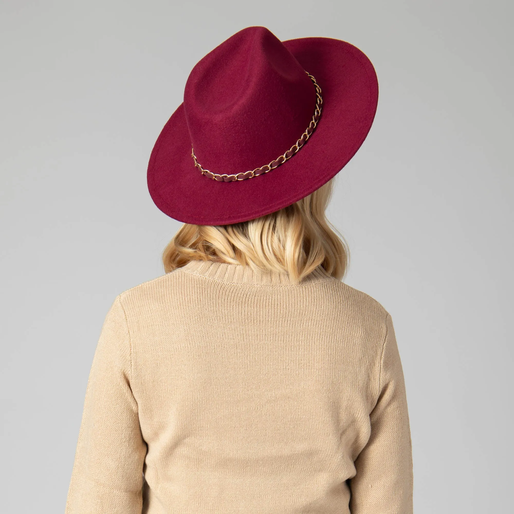 San Diego Hat Company Womens Fedoras Women's Faux Felt Fedora W/ Gold Chain Trim