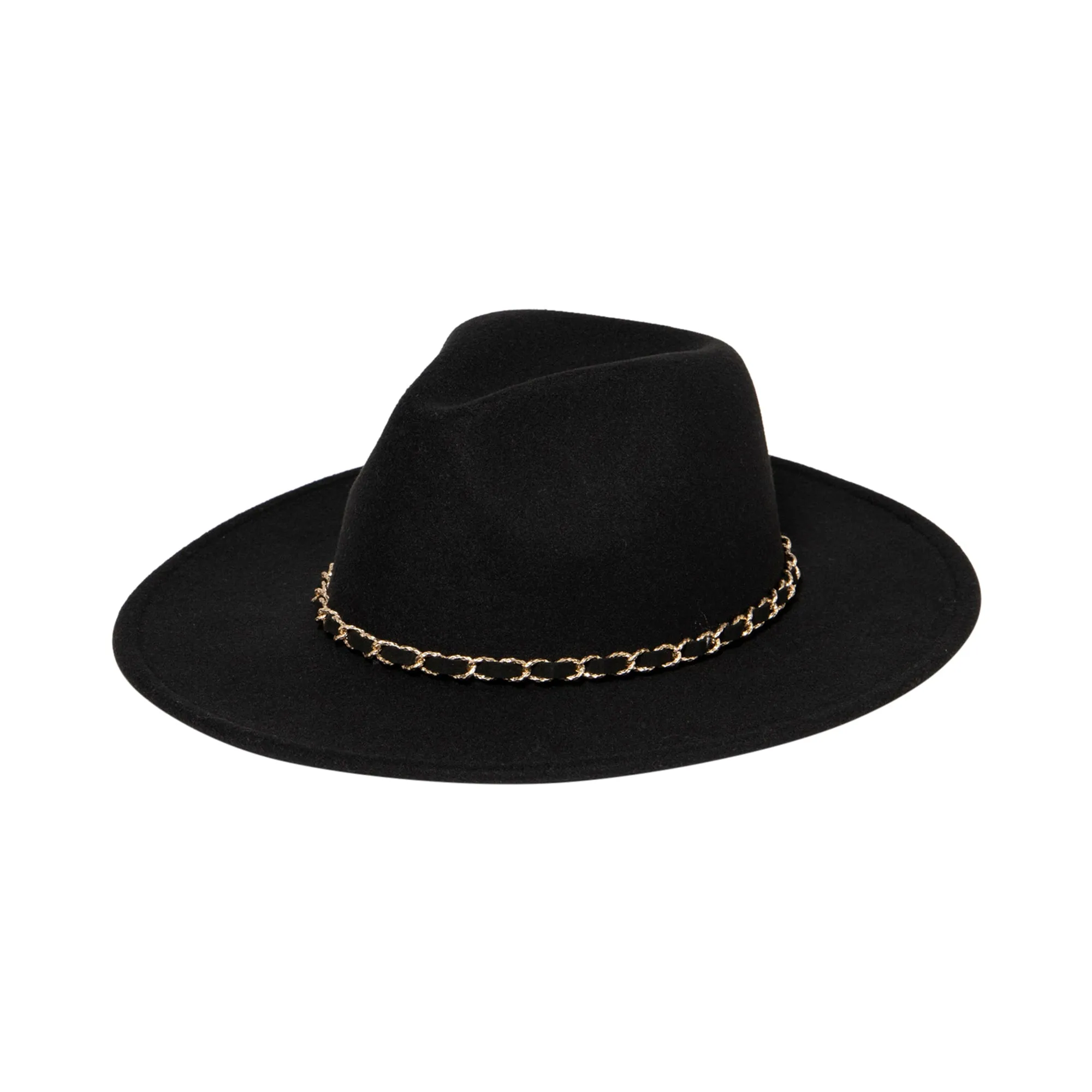 San Diego Hat Company Womens Fedoras Women's Faux Felt Fedora W/ Gold Chain Trim