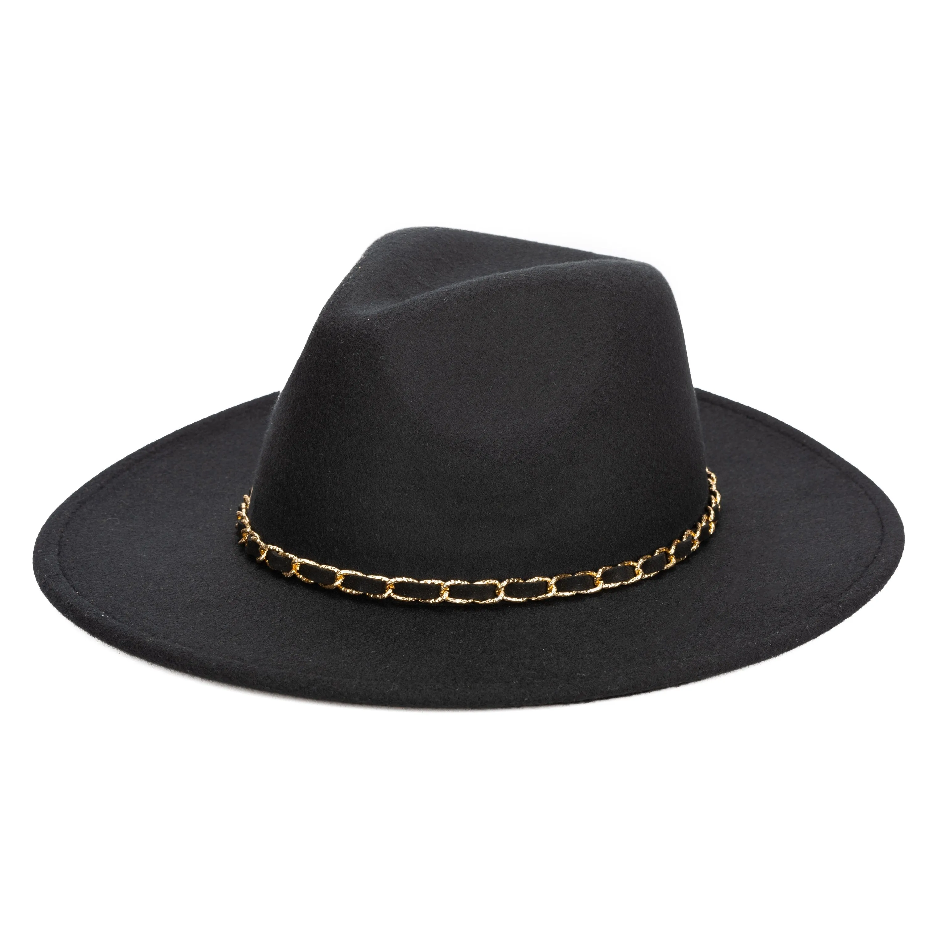 San Diego Hat Company Womens Fedoras Women's Faux Felt Fedora W/ Gold Chain Trim