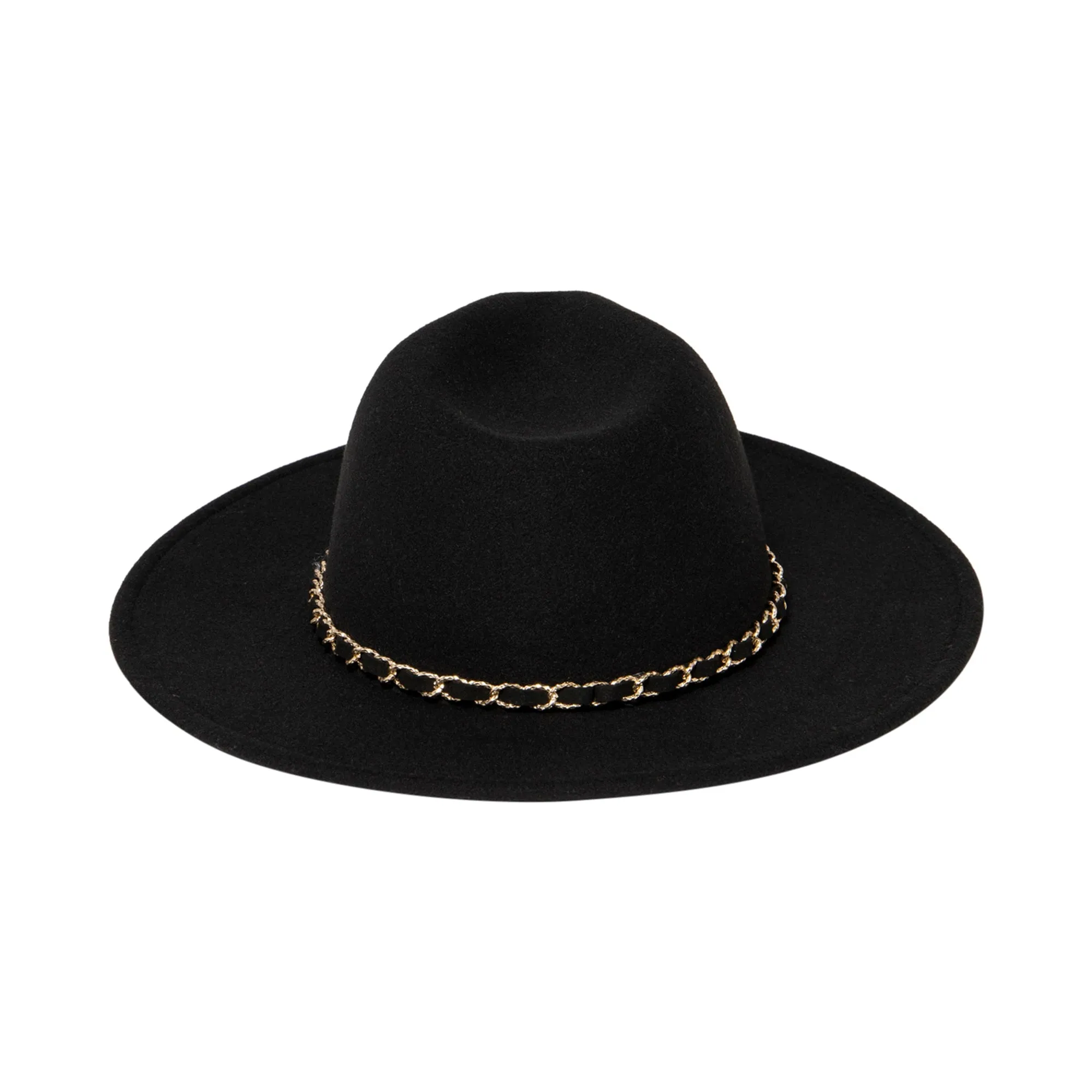 San Diego Hat Company Womens Fedoras Women's Faux Felt Fedora W/ Gold Chain Trim