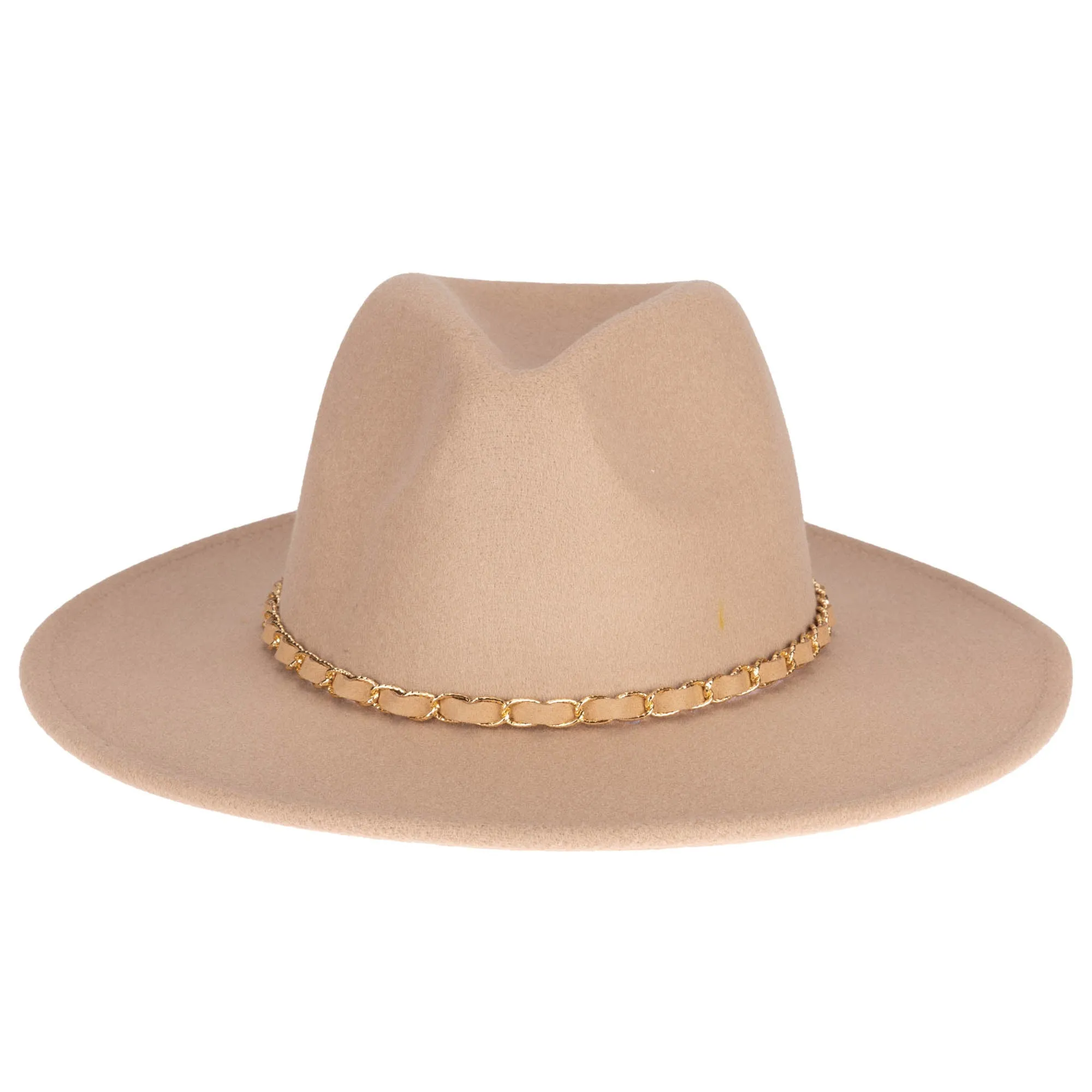 San Diego Hat Company Womens Fedoras Women's Faux Felt Fedora W/ Gold Chain Trim