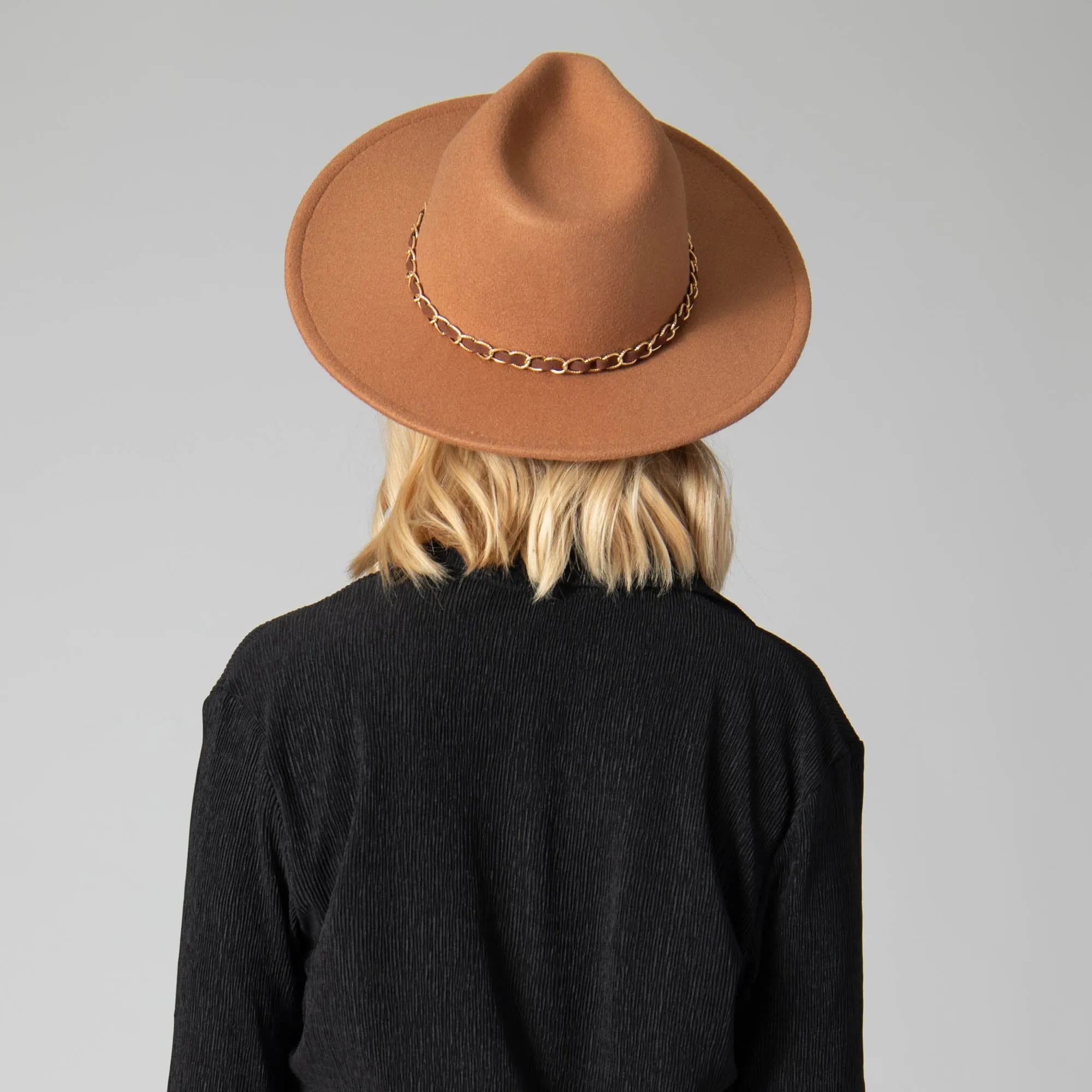 San Diego Hat Company Womens Fedoras Women's Faux Felt Fedora W/ Gold Chain Trim