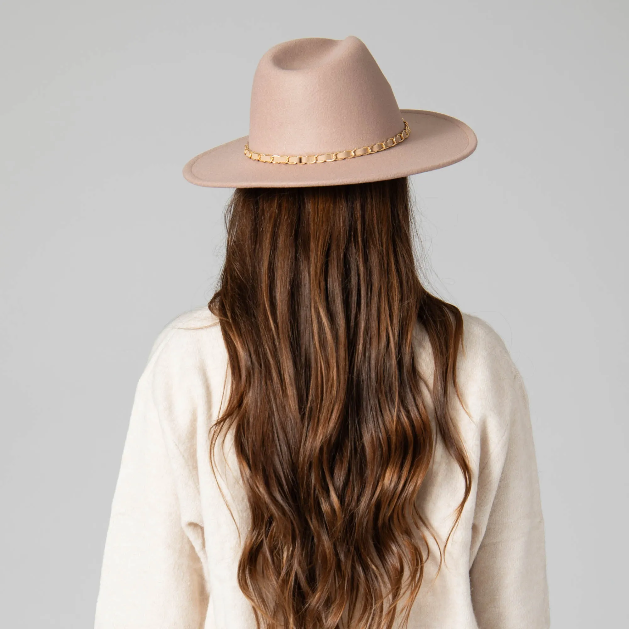 San Diego Hat Company Womens Fedoras Women's Faux Felt Fedora W/ Gold Chain Trim