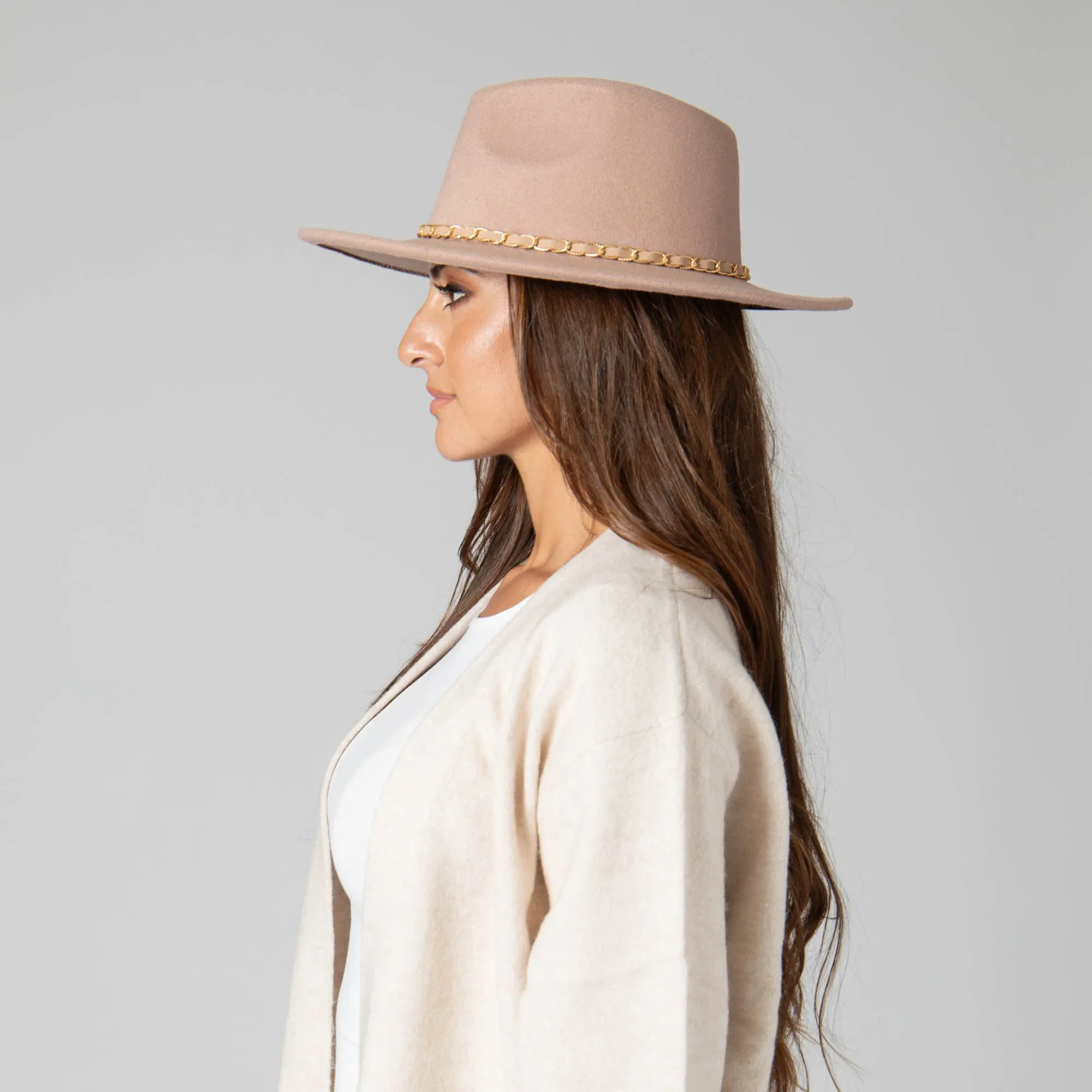 San Diego Hat Company Womens Fedoras Women's Faux Felt Fedora W/ Gold Chain Trim