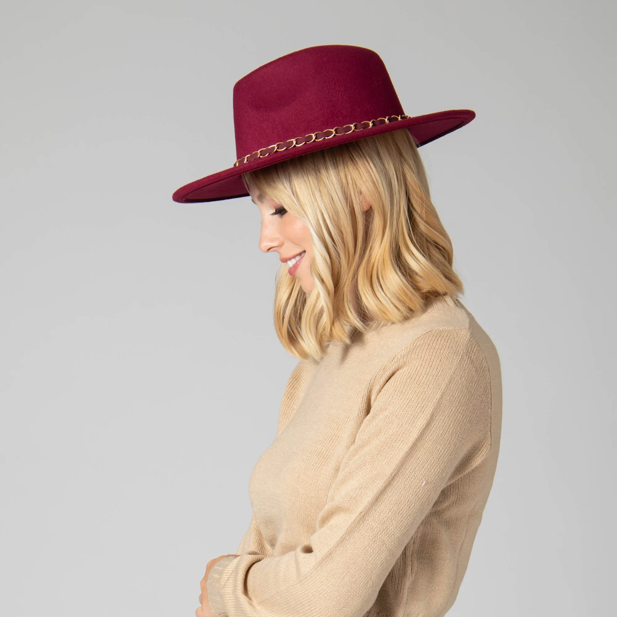 San Diego Hat Company Womens Fedoras Women's Faux Felt Fedora W/ Gold Chain Trim