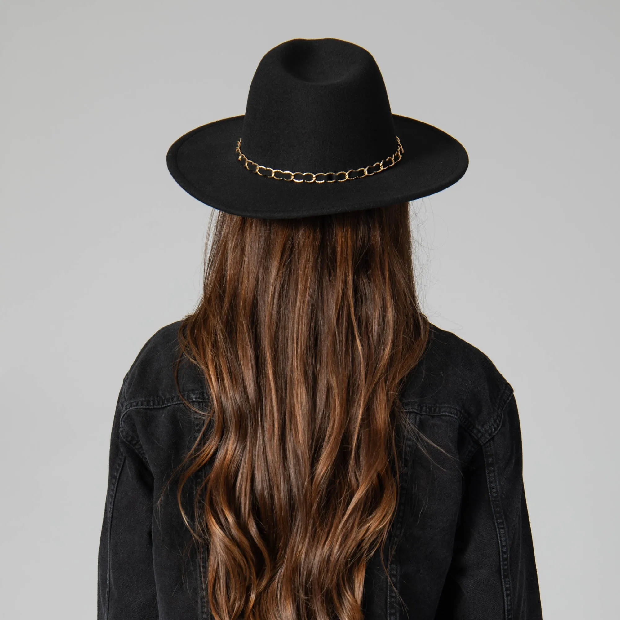 San Diego Hat Company Womens Fedoras Women's Faux Felt Fedora W/ Gold Chain Trim
