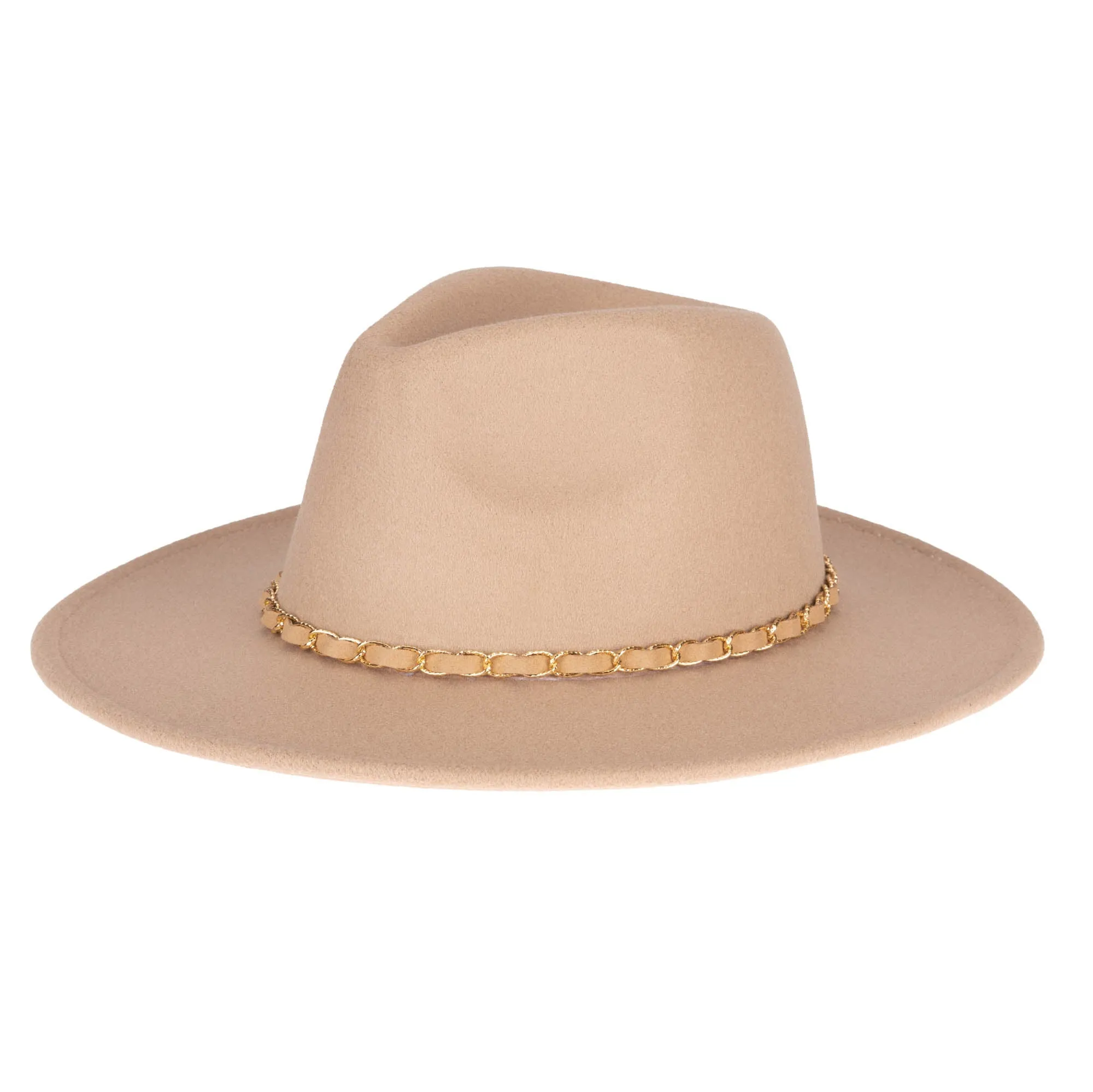 San Diego Hat Company Womens Fedoras Women's Faux Felt Fedora W/ Gold Chain Trim