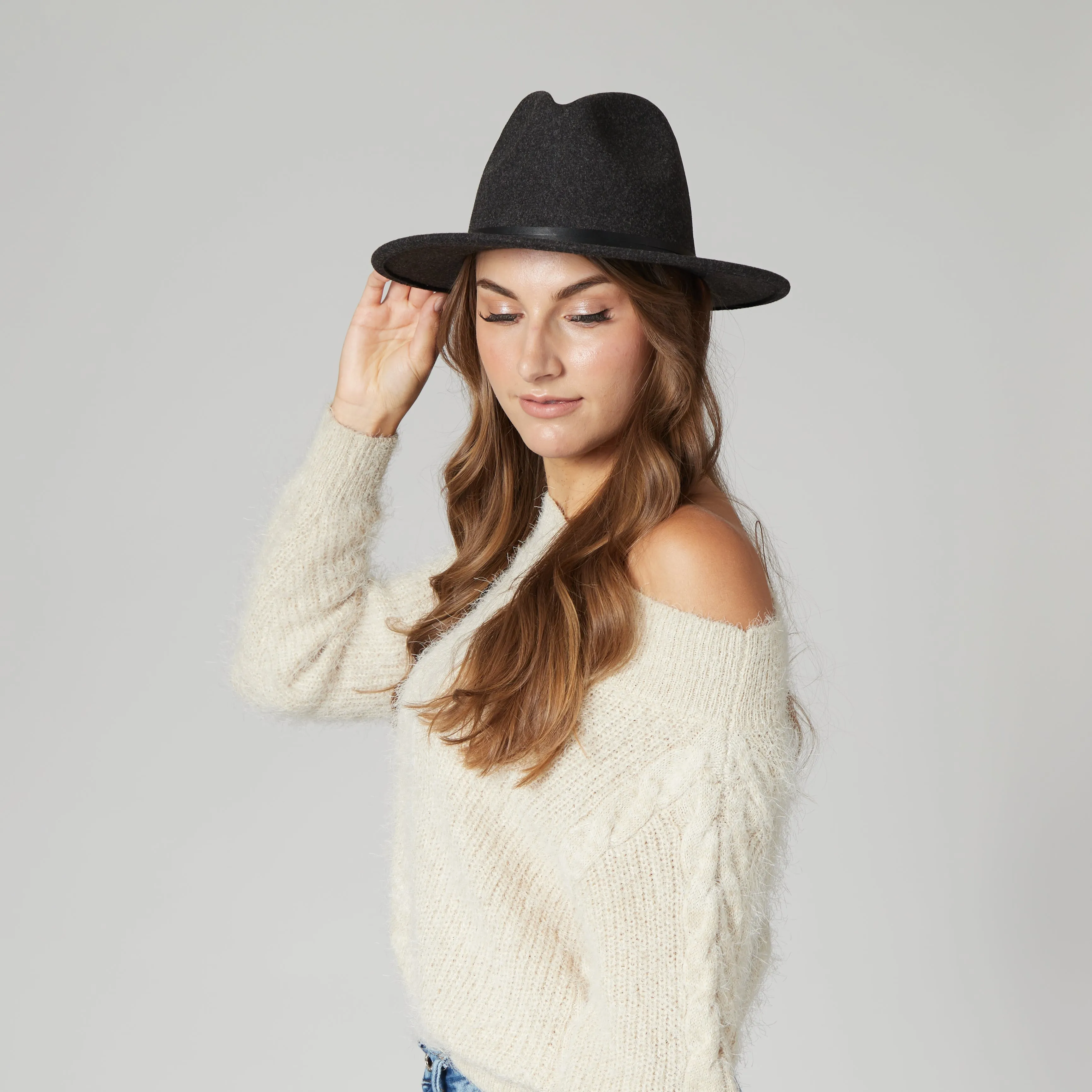 San Diego Hat Company Womens Fedoras Women's Faux Felt Fedora with Leather Band