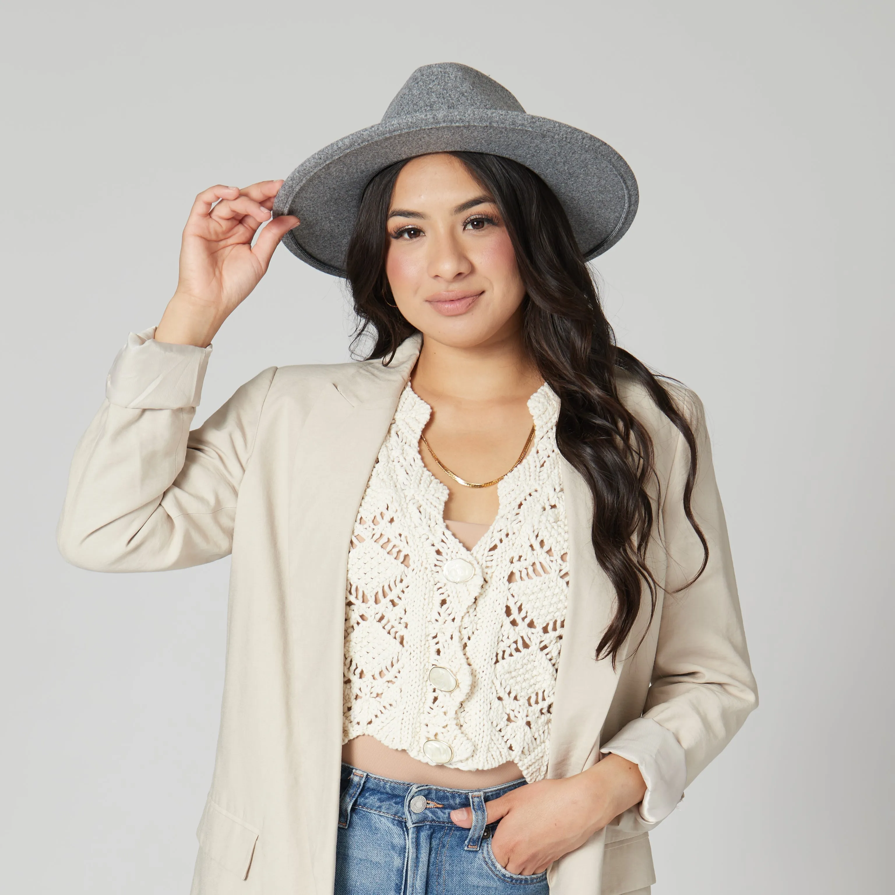 San Diego Hat Company Womens Fedoras Women's Faux Felt Fedora with Leather Band