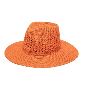 San Diego Hat Company Womens Fedoras Women's Mixed Raffia Fedora w/ Hand Crochet Crown & Raffia Braid Brim - Rust
