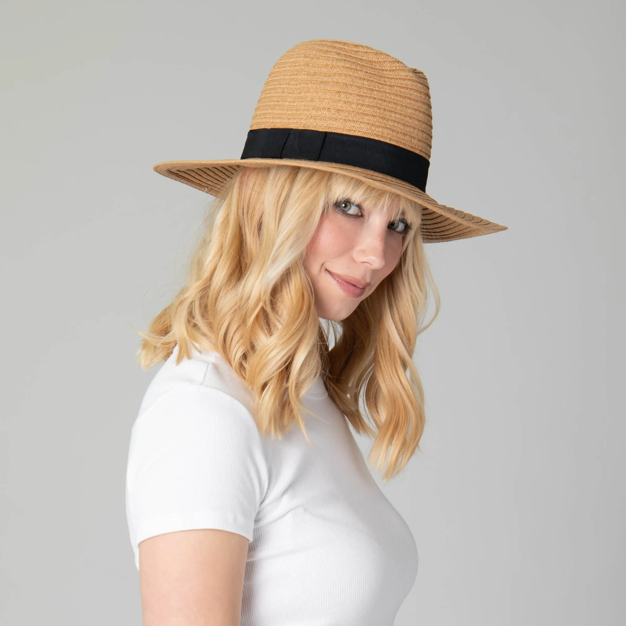 San Diego Hat Company Womens Fedoras Women's Paper Braided Fedora With A Bow Band