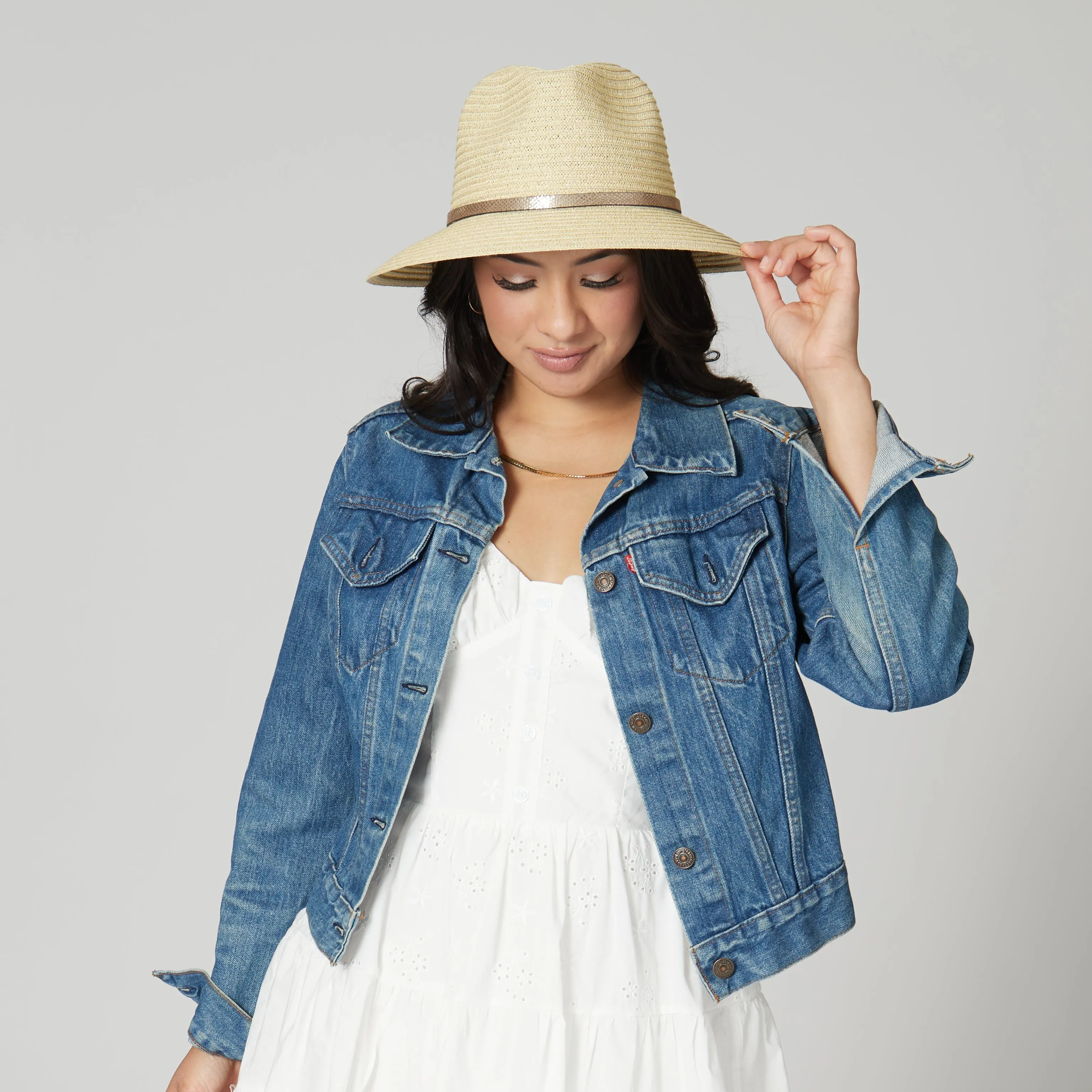 San Diego Hat Company Womens Fedoras Women's Paperbraid Fedora With Debossed Metallic Snake Band
