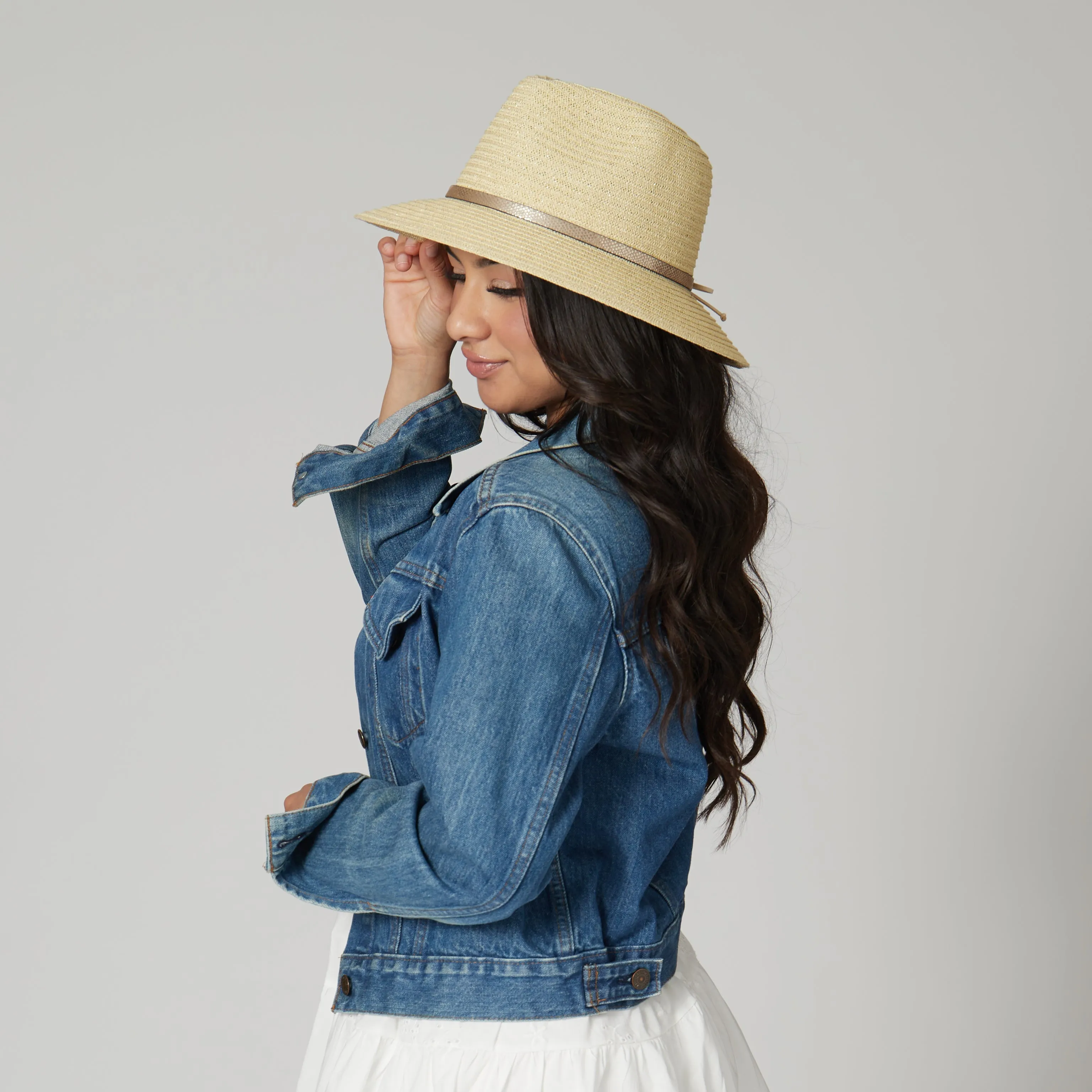 San Diego Hat Company Womens Fedoras Women's Paperbraid Fedora With Debossed Metallic Snake Band