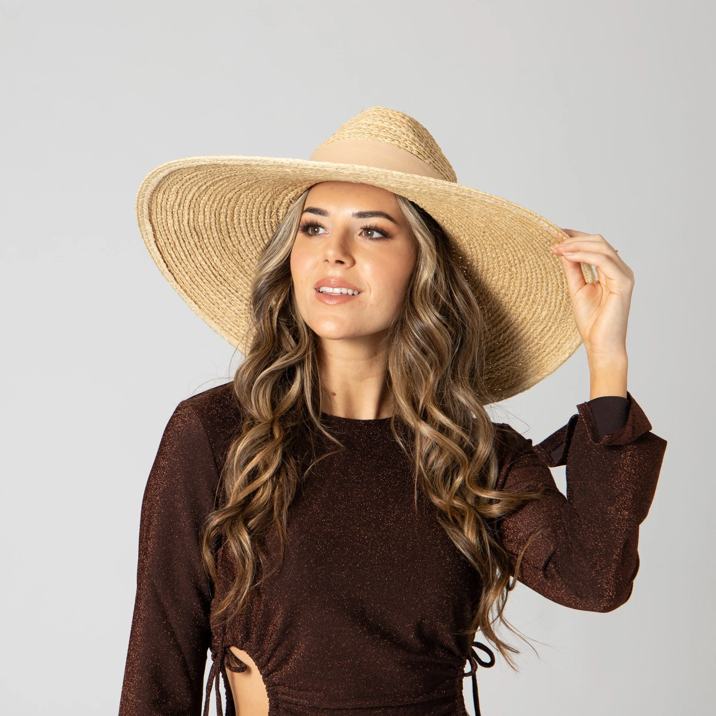 San Diego Hat Company Womens Fedoras Women's Raffa Braid Wide Brim Fedora With Suede Band