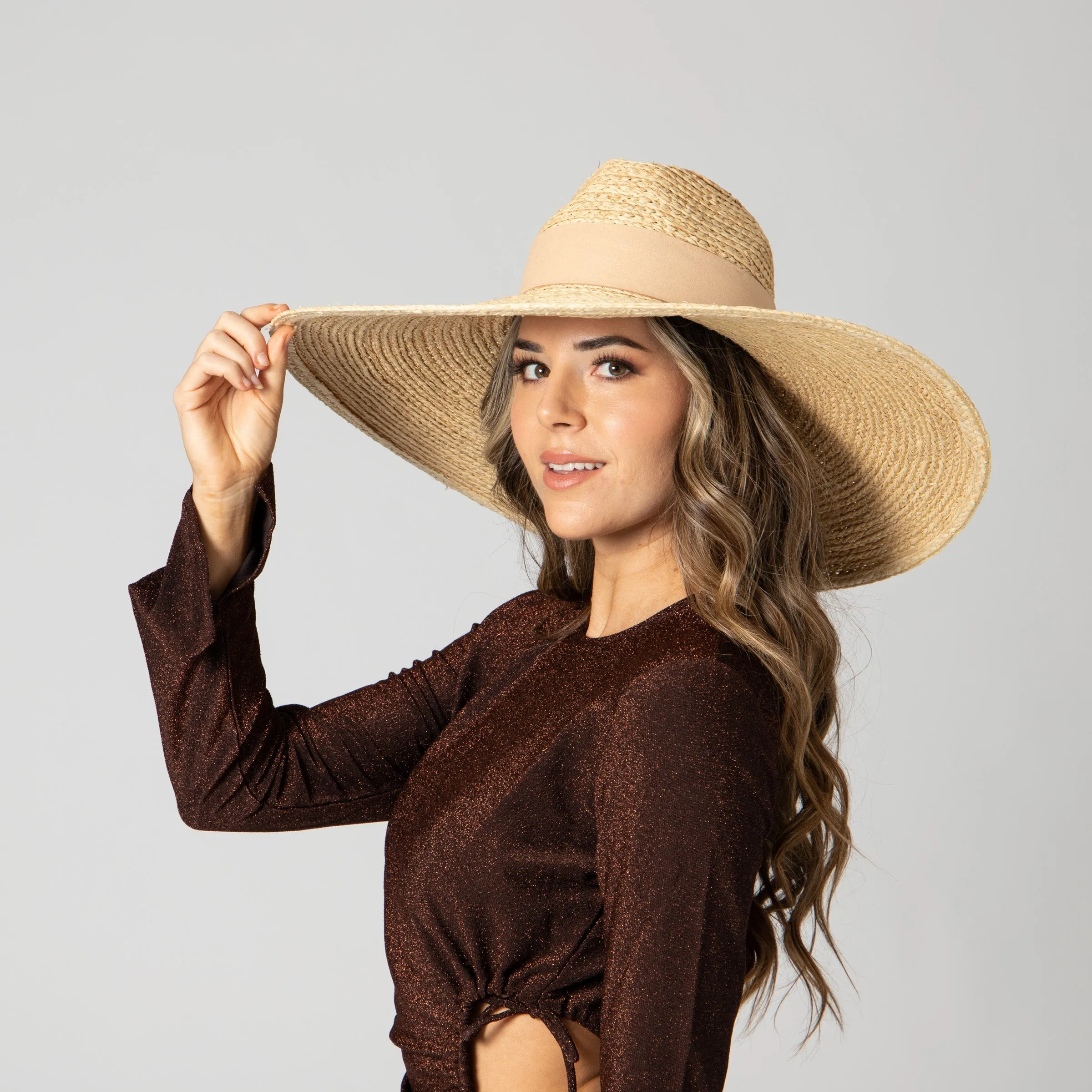 San Diego Hat Company Womens Fedoras Women's Raffa Braid Wide Brim Fedora With Suede Band
