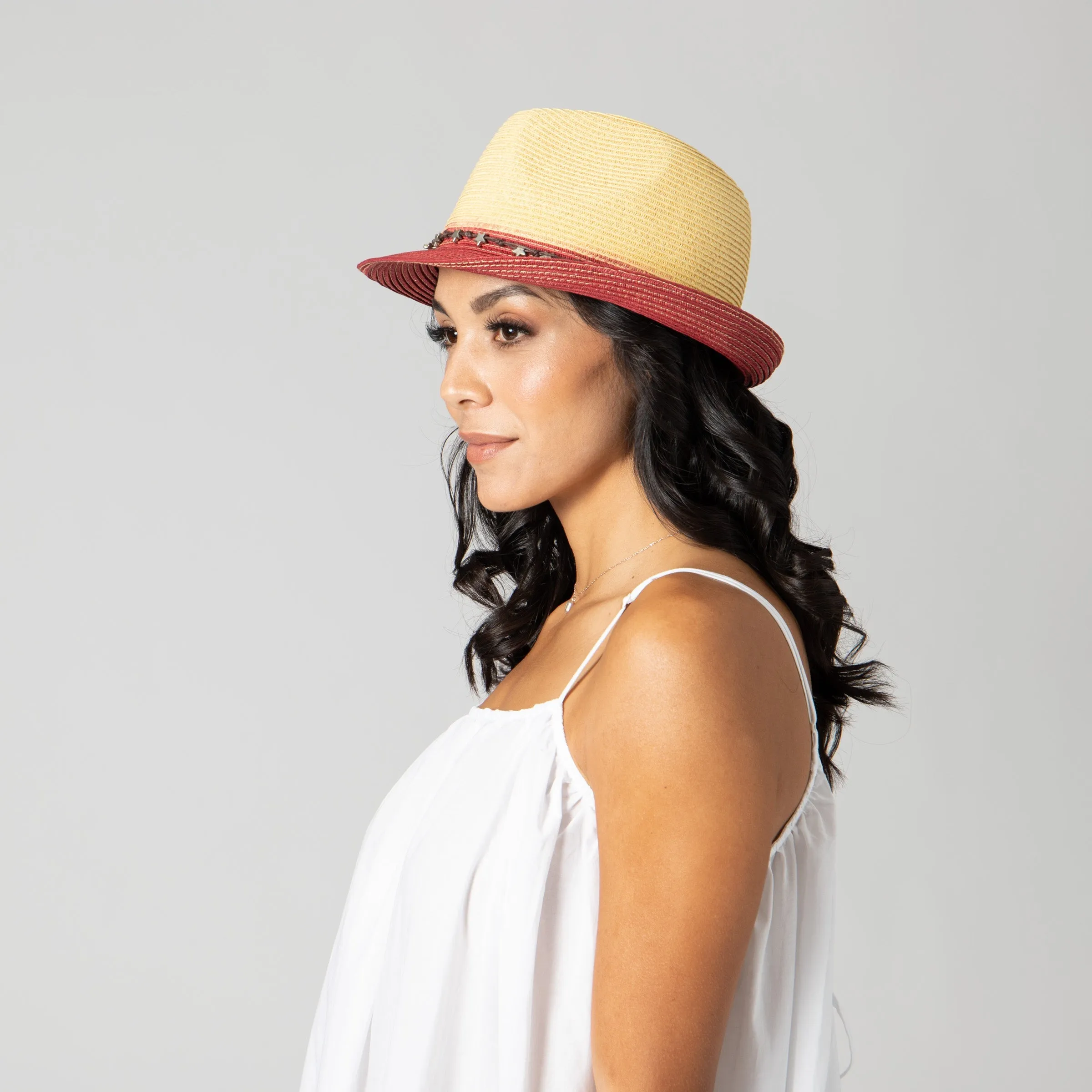 San Diego Hat Company Womens Fedoras Women's ultrabraid fedora with colorblock brim and star trim