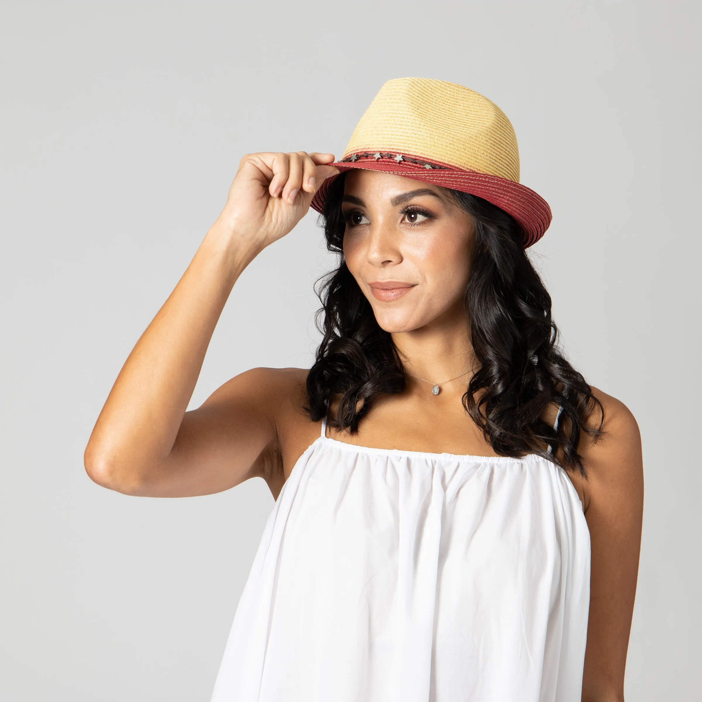 San Diego Hat Company Womens Fedoras Women's ultrabraid fedora with colorblock brim and star trim