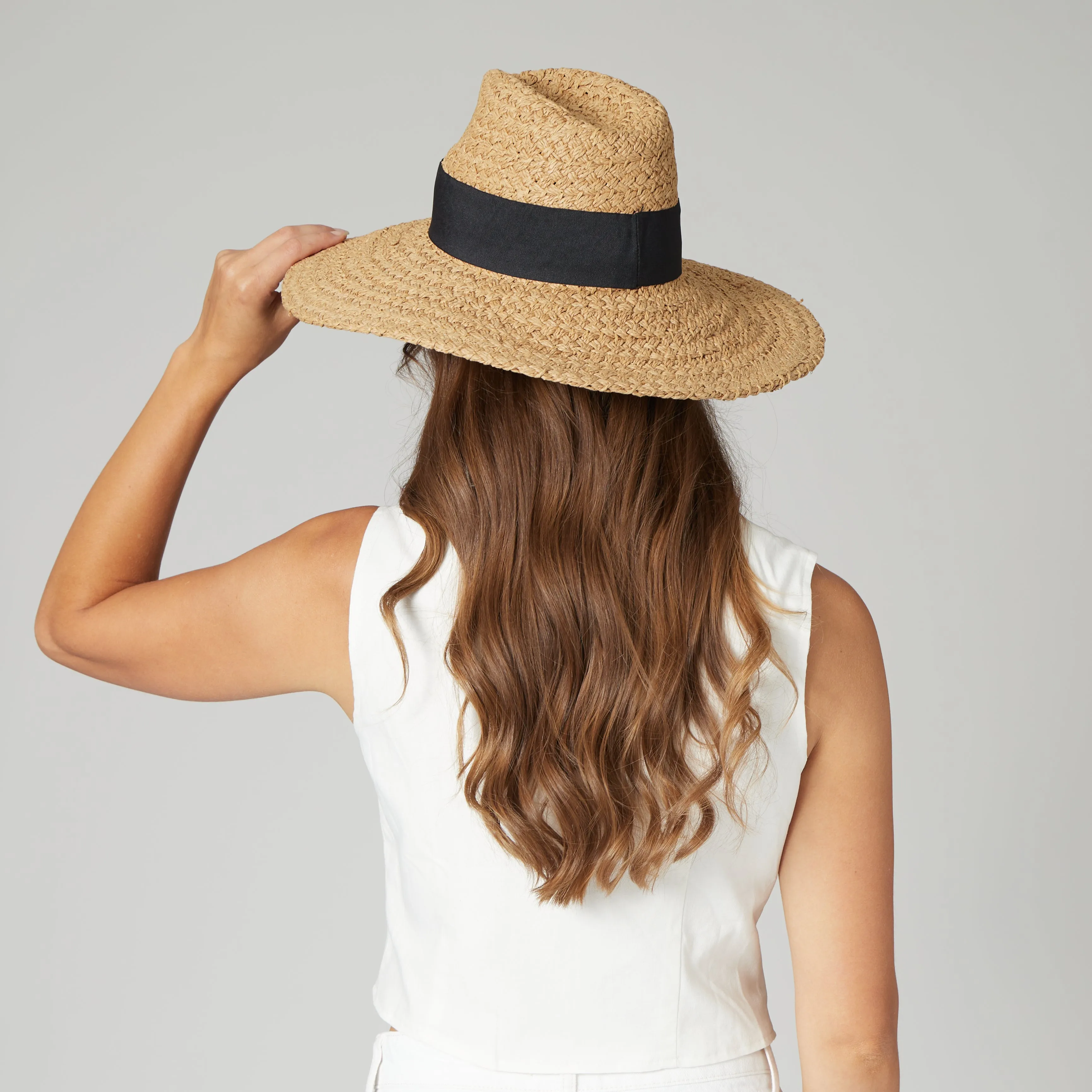 San Diego Hat Company Womens Fedoras Women's Woven Paper Wide Brim Fedora With Grosgrain