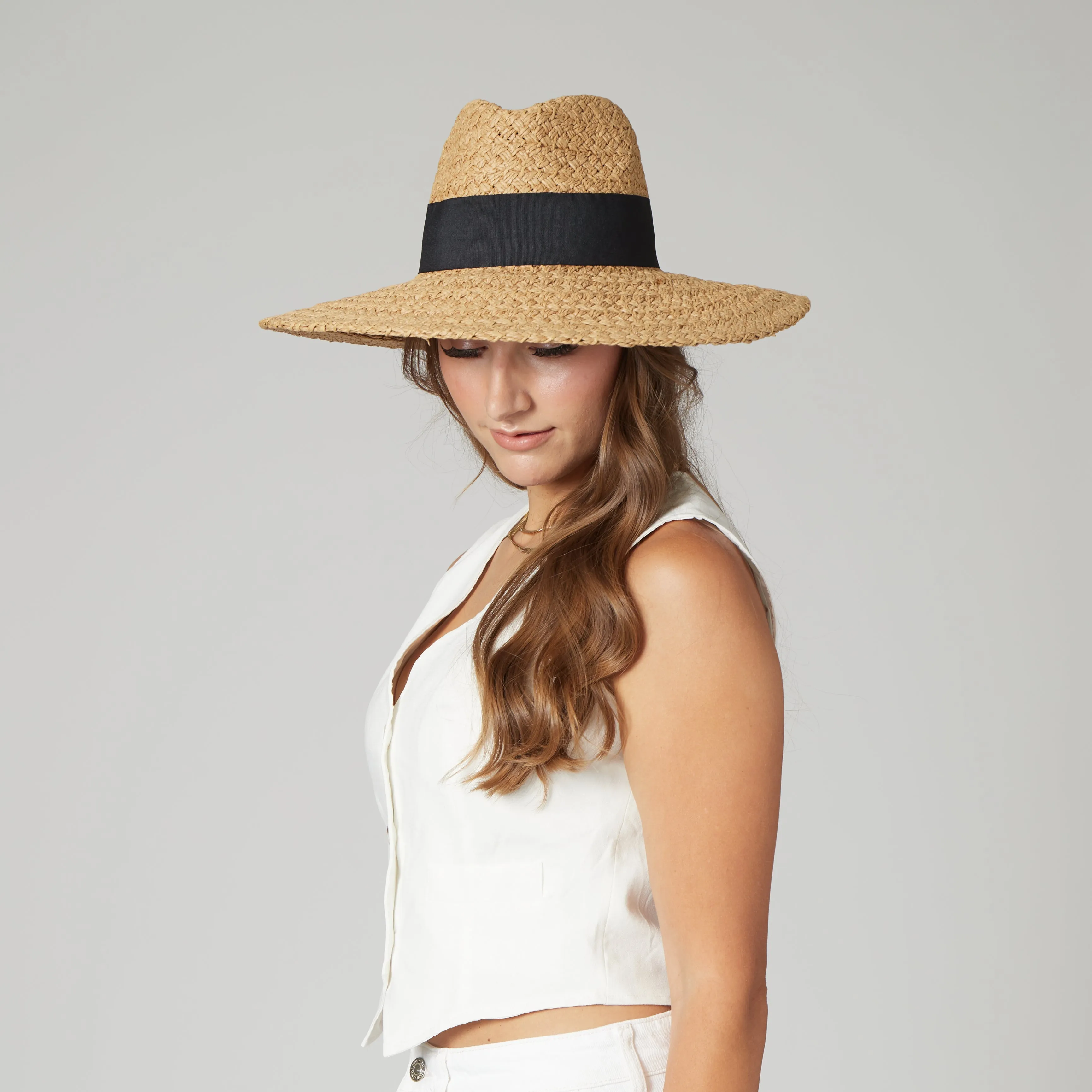 San Diego Hat Company Womens Fedoras Women's Woven Paper Wide Brim Fedora With Grosgrain