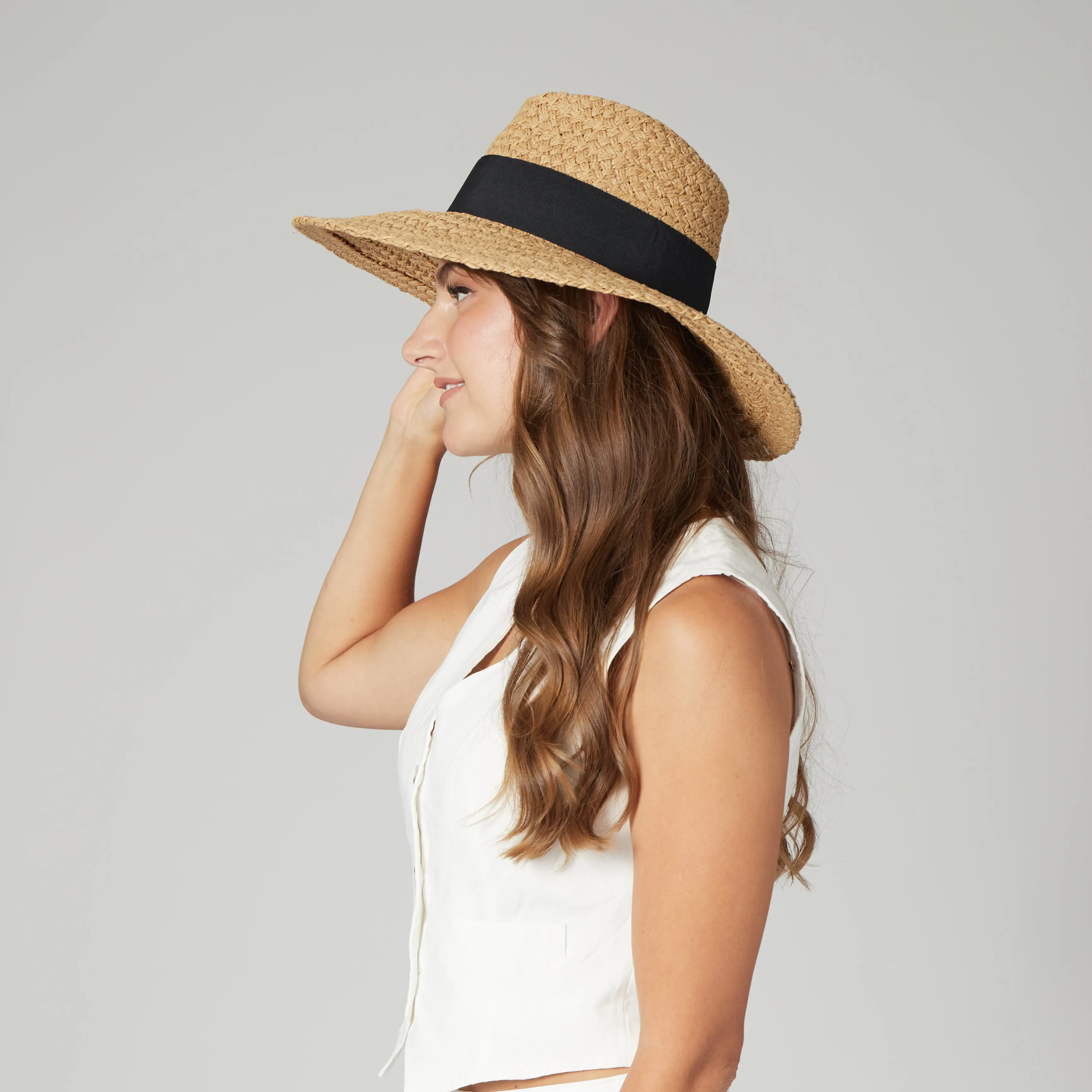 San Diego Hat Company Womens Fedoras Women's Woven Paper Wide Brim Fedora With Grosgrain