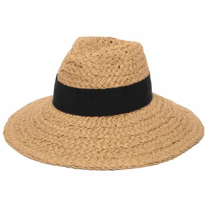 San Diego Hat Company Womens Fedoras Women's Woven Paper Wide Brim Fedora With Grosgrain