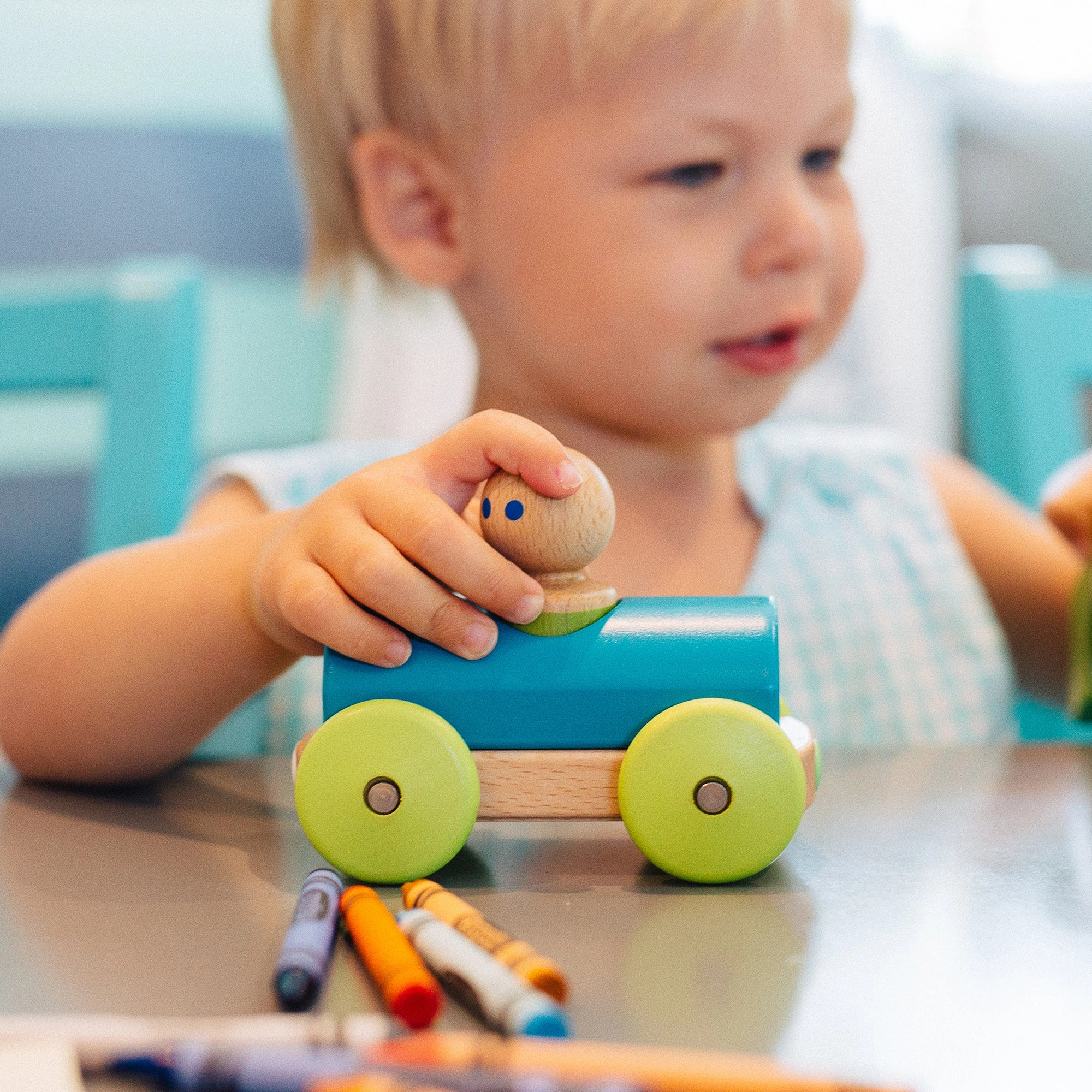 Tegu Magnetic Racers Teal Racer Wooden Blocks