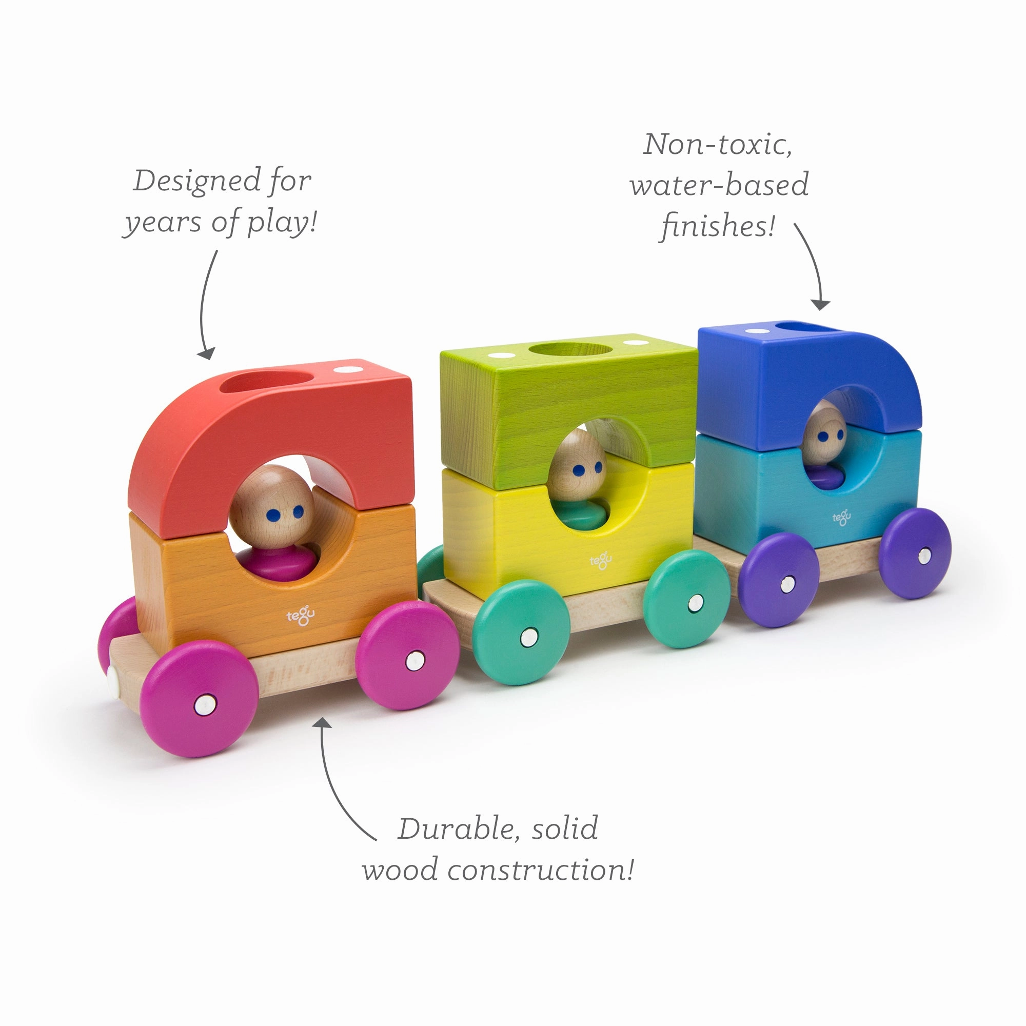 Tegu Tram Rainbow Magnetic Wooden Blocks
