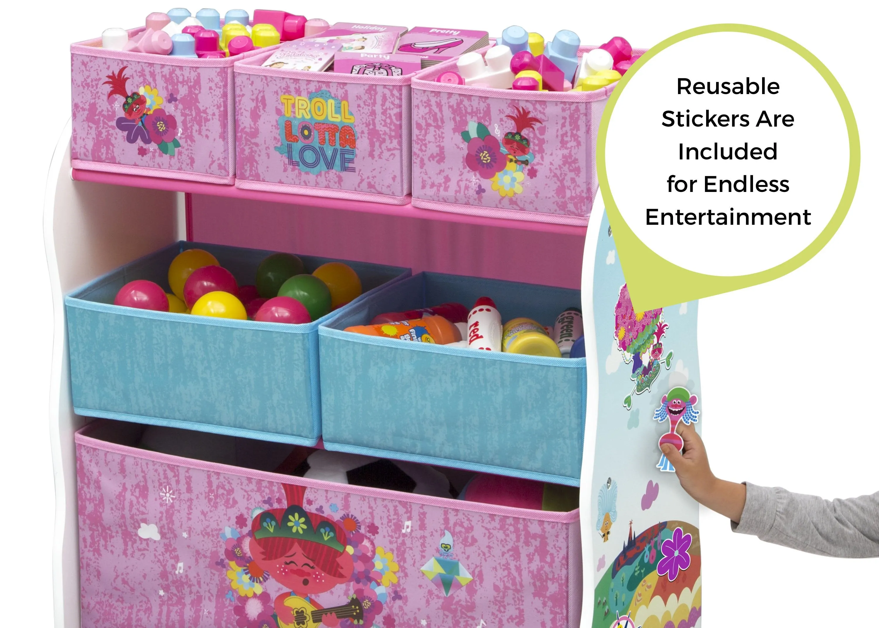 Trolls World Tour Design and Store 6 Bin Toy Organizer Babykids_Delta Children_Toy Storage & Bookshelves