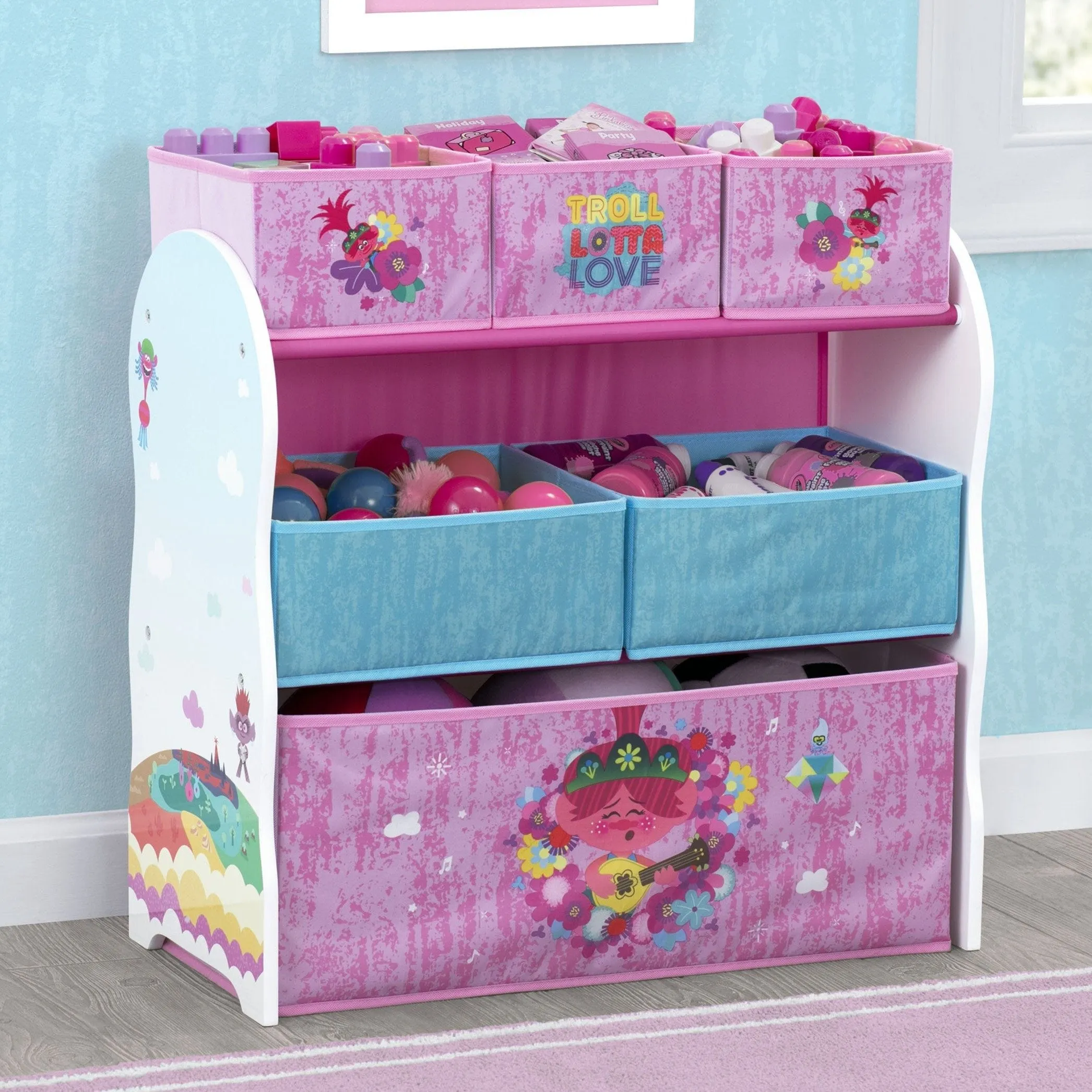 Trolls World Tour Design and Store 6 Bin Toy Organizer Babykids_Delta Children_Toy Storage & Bookshelves