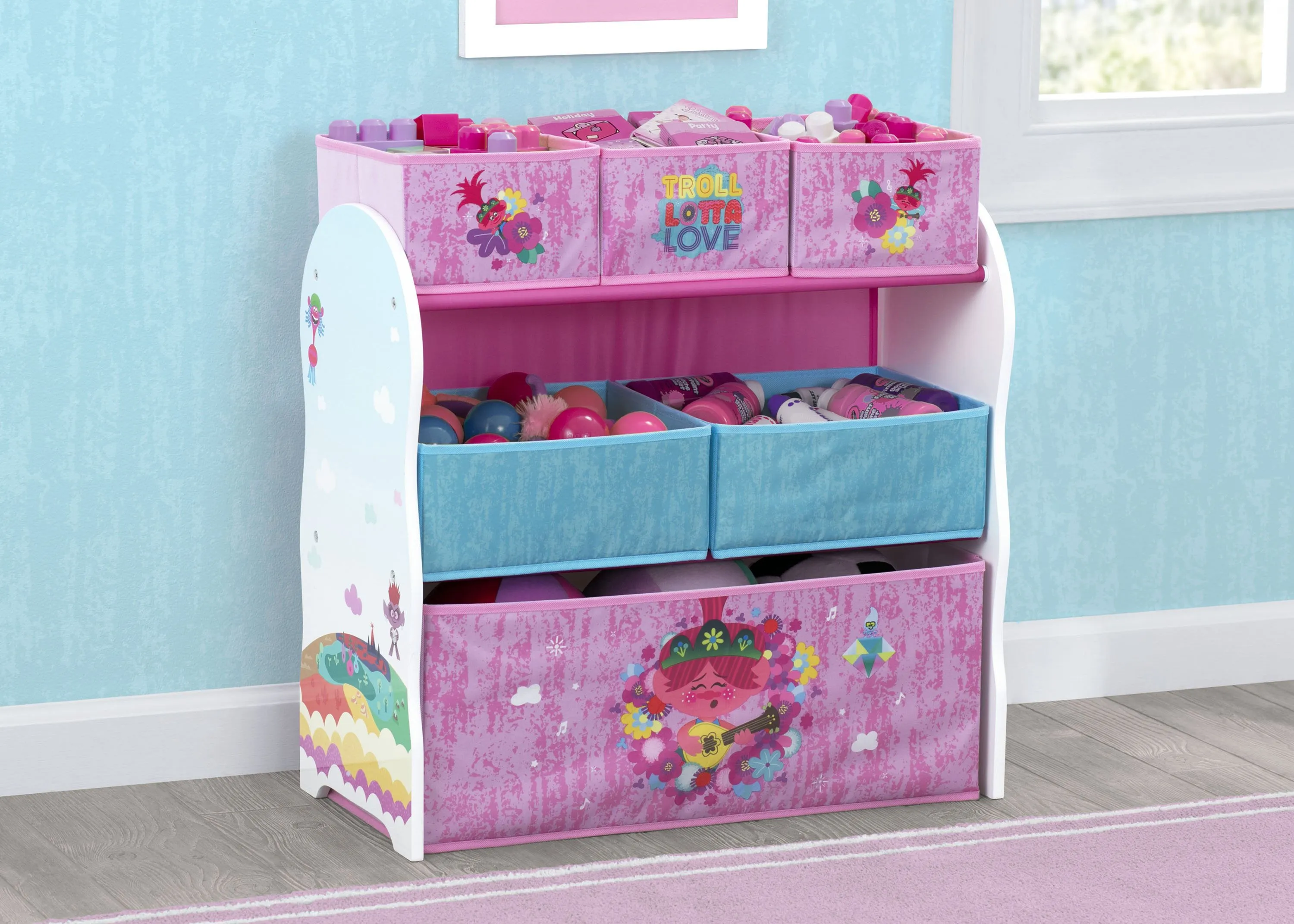 Trolls World Tour Design and Store 6 Bin Toy Organizer Babykids_Delta Children_Toy Storage & Bookshelves